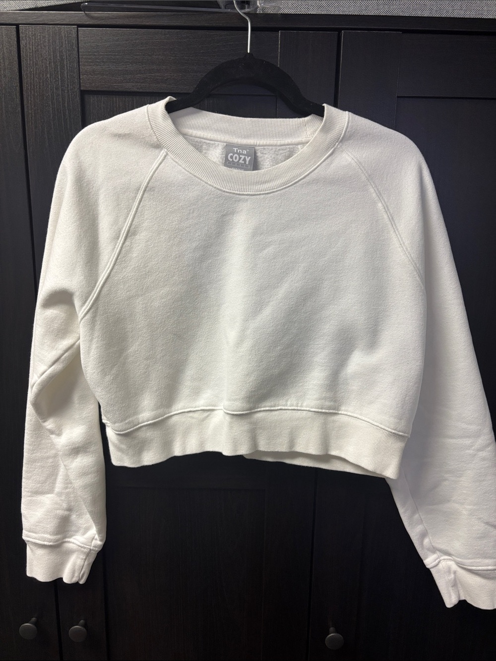 Aritzia Women's (size L) Cozy White Cropped Crewneck Sweatshirt